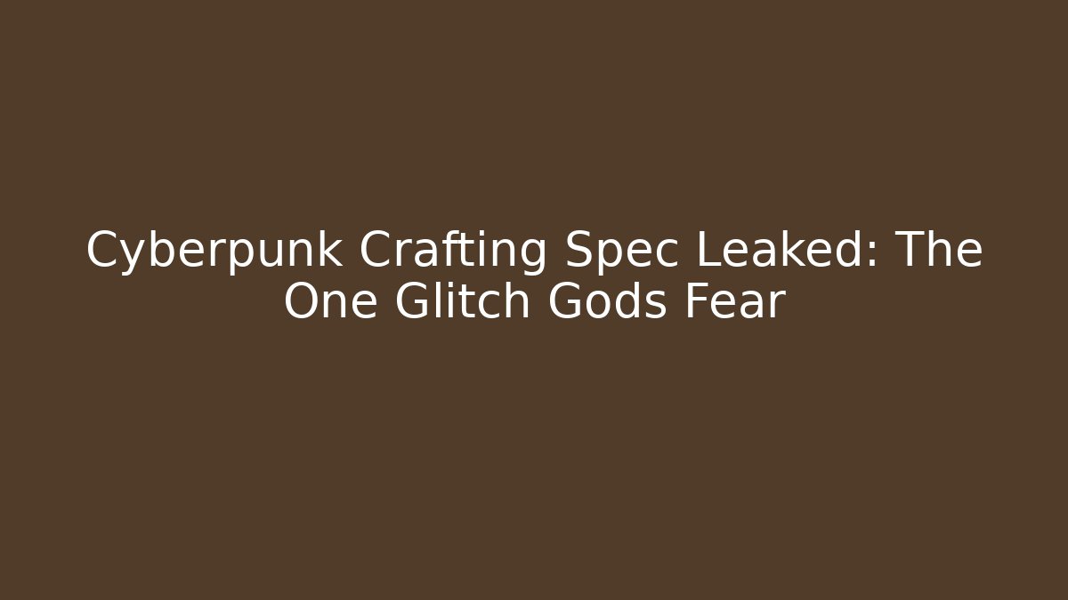 Cyberpunk Crafting Spec Leaked: The One Glitch Gods Fear
