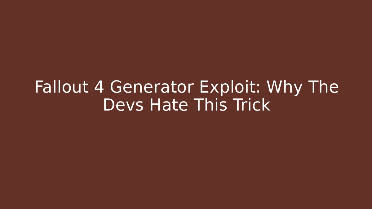 Fallout 4 Generator Exploit: Why The Devs Hate This Trick