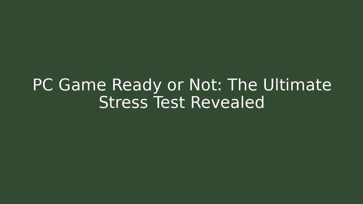 PC Game Ready or Not: The Ultimate Stress Test Revealed