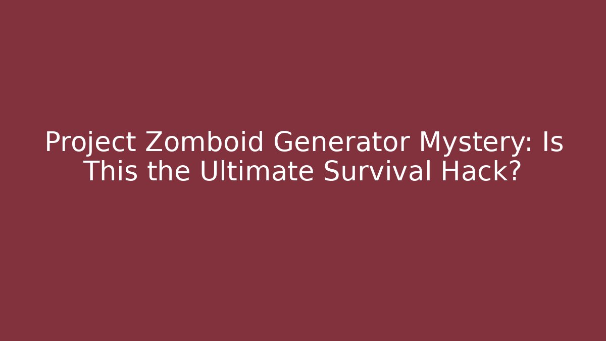 Project Zomboid Generator Mystery: Is This the Ultimate Survival Hack? - Felix Cat Insurance