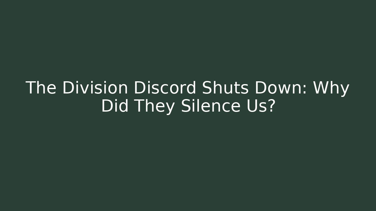 The Division Discord Shuts Down: Why Did They Silence Us?