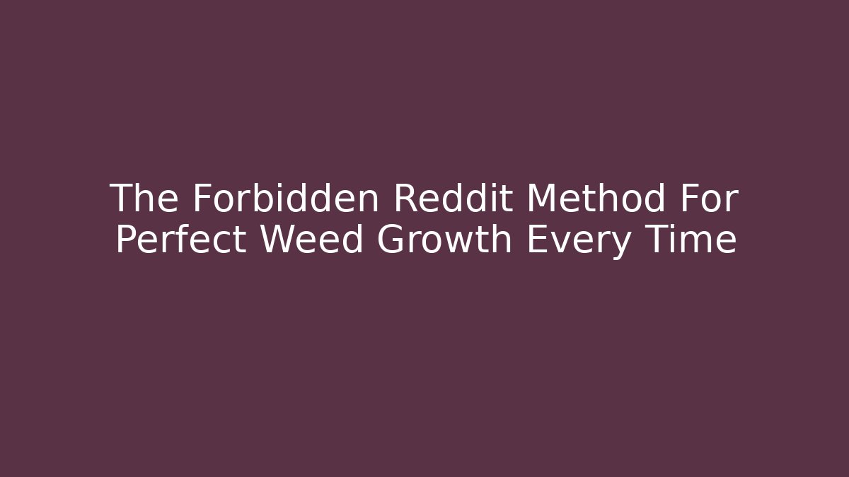 The Forbidden Reddit Method For Perfect Weed Growth Every Time