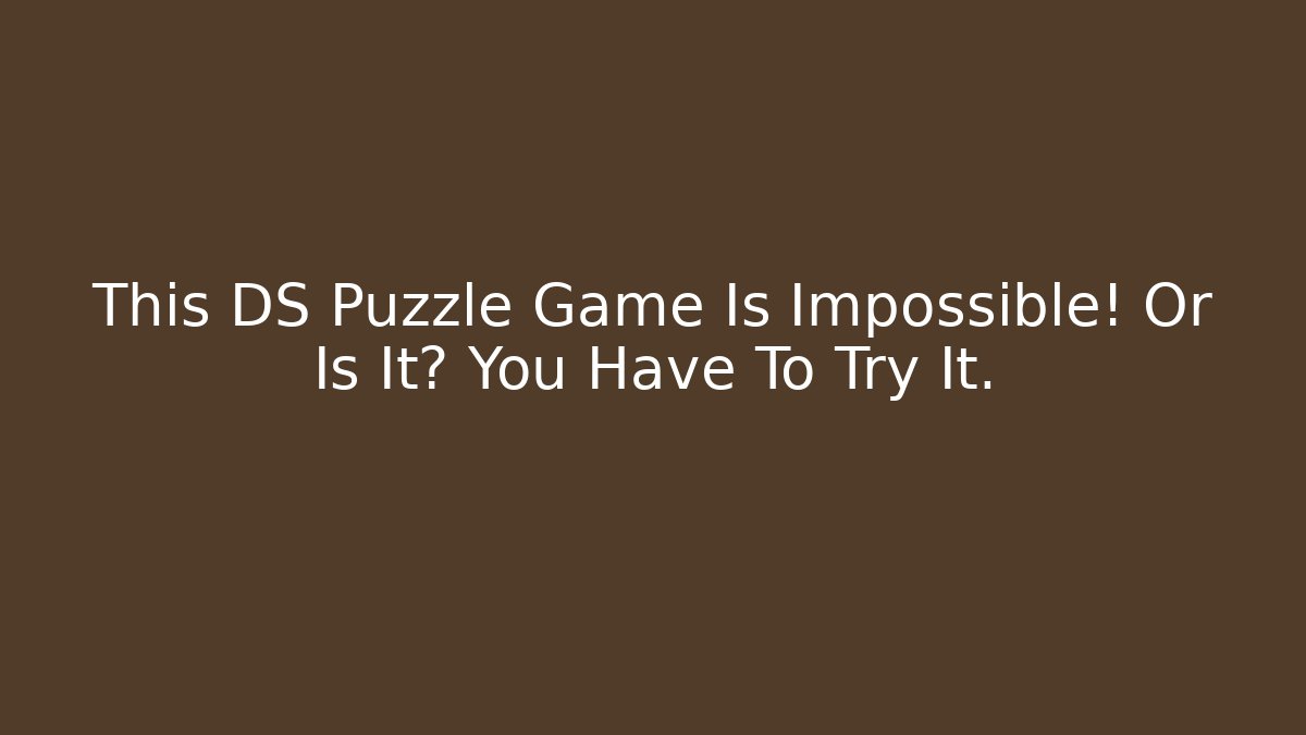 This DS Puzzle Game Is Impossible! Or Is It? You Have To Try It.