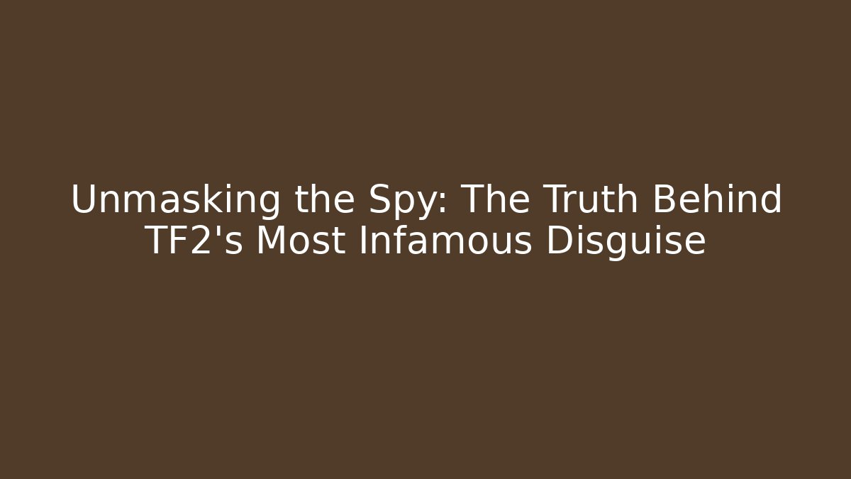 Unmasking the Spy: The Truth Behind TF2's Most Infamous Disguise