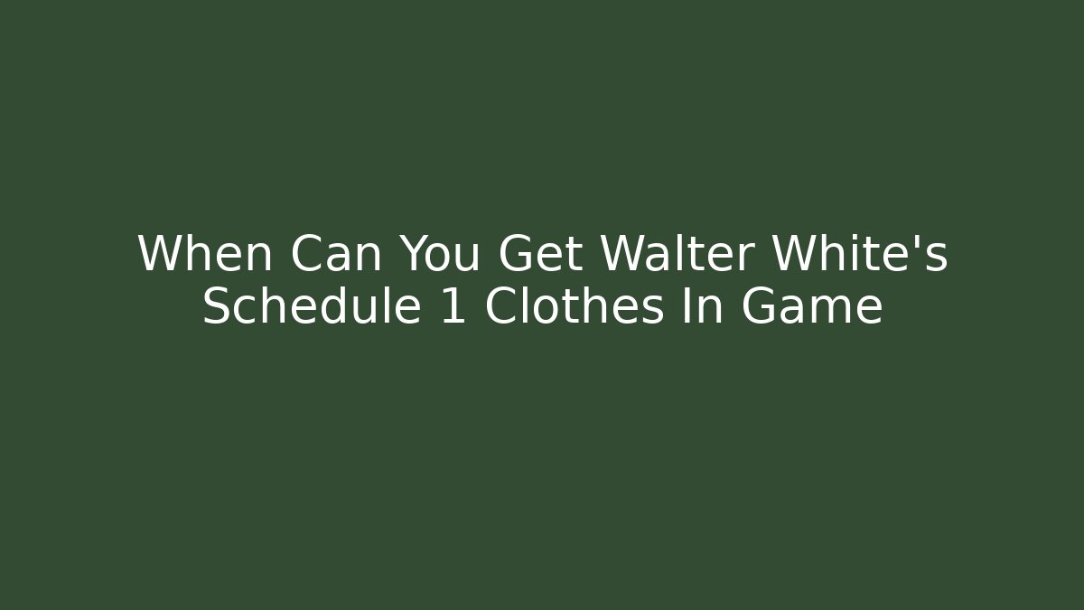 When Can You Get Walter White's Schedule 1 Clothes In Game