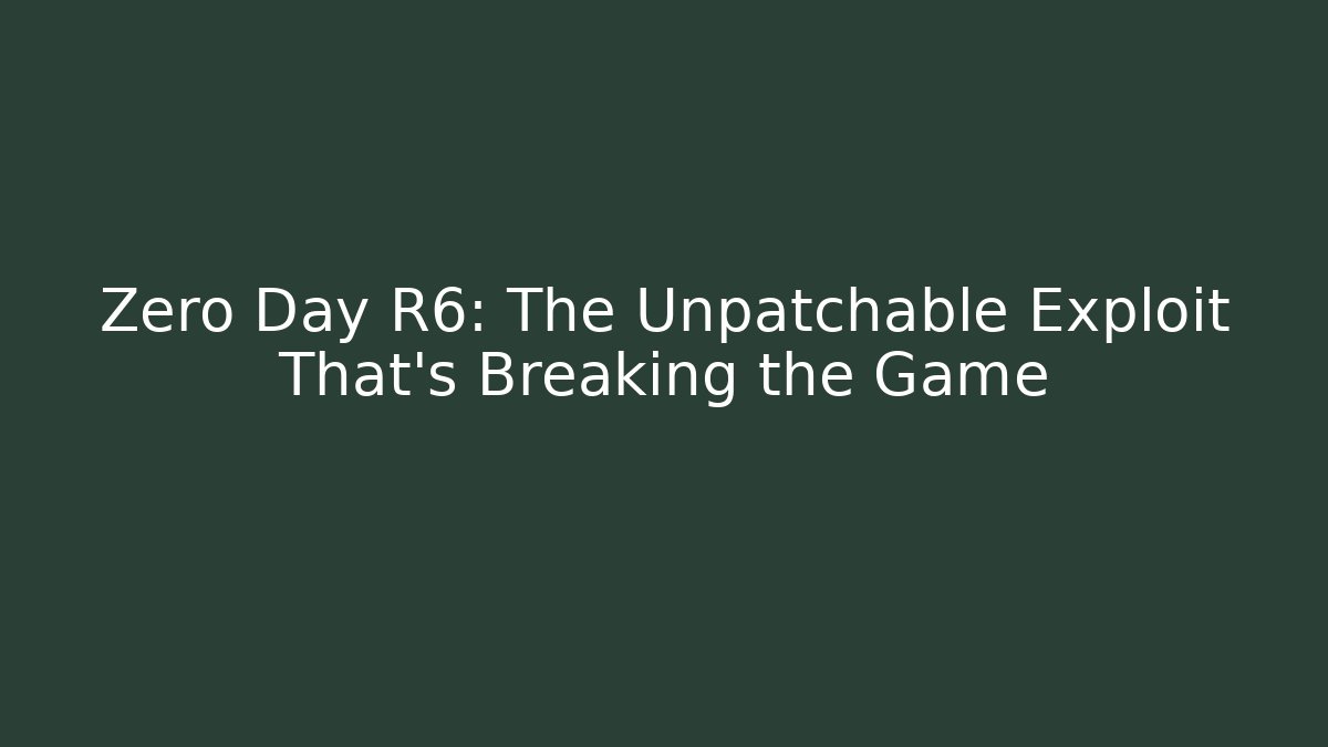 Zero Day R6: The Unpatchable Exploit That's Breaking the Game