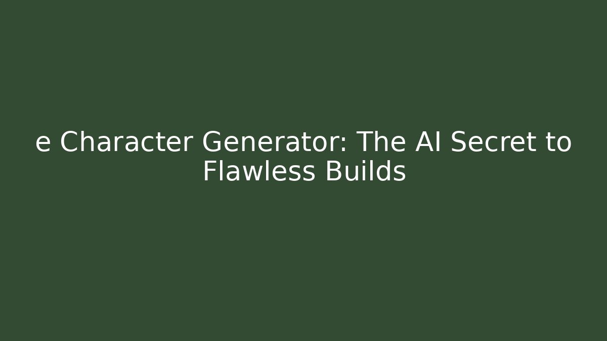 e Character Generator: The AI Secret to Flawless Builds